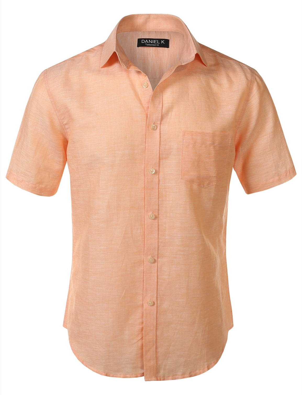 Slim-Fit Linen Short Sleeve Shirt Peach ...